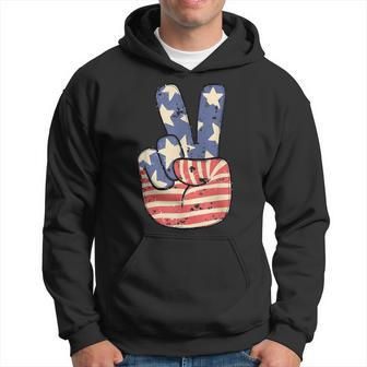 Cute America Peace American Flag Peace Sign Hand 4Th Of July Hoodie - Monsterry