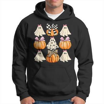 Cute Coquette Bows Ghost Pumpkin Season Halloween Autumn Hoodie - Thegiftio UK