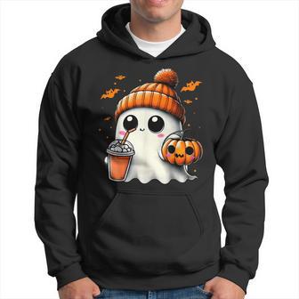 Cute Ghost Drinking Pumpkin Spice Ghost Halloween Costume Hoodie - Thegiftio UK