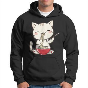 Cute Kawaii Anime Cat Eating Ramen Noodles Hoodie - Thegiftio UK