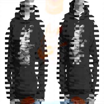 Cute Rabbit With Guitar Animal Guitar Bunny Playing Guitar Hoodie - Thegiftio UK
