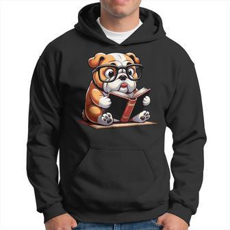 English Bulldog Reading A Book Dog Hoodie - Thegiftio UK