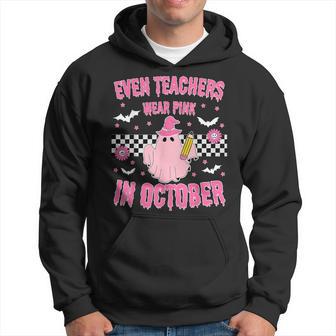 Even Teachers Wear Pink In October Halloween Breast Cancer Hoodie - Thegiftio UK