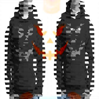 Face Pumpkin With Lashes Halloween Costume Scary Hoodie - Monsterry