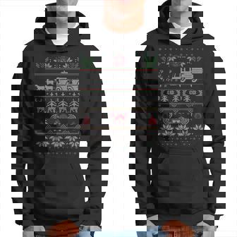 Firefighter Fire Truck Pulled By Reindeer Ugly Christmas Hoodie - Thegiftio UK