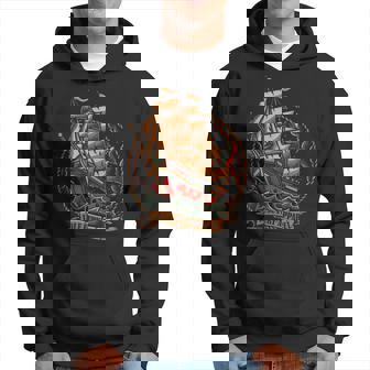 Front Print Idle Fury Traditional Tattoo Ship Storm Sea Hoodie - Thegiftio UK