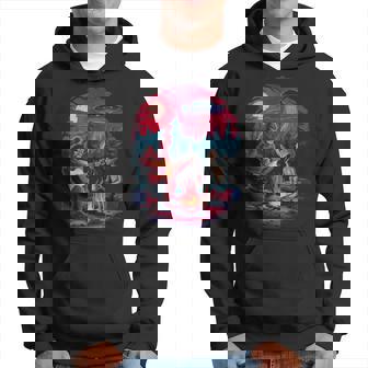 Alien And Bigfoot Campfire Moon Ufo Adventure Hiking Hoodie - Thegiftio UK