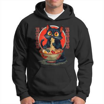 Anime Cute Cat Eating Ramen Japanese Noodles Vintage Hoodie - Thegiftio UK