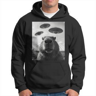 Graphic Costume Weird Cute Capybara Selfie Ufo Hoodie - Thegiftio UK