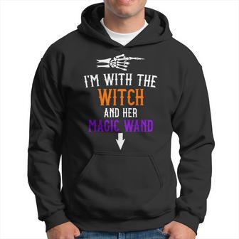 I'm With The Witch And Her Magic Wand Halloween Couple Hoodie - Thegiftio UK