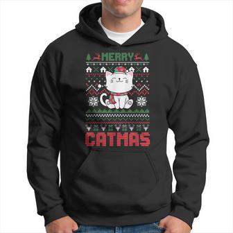 Merry Catmas Ugly Christmas Sweater Cat Santa Hat Hoodie - Thegiftio UK