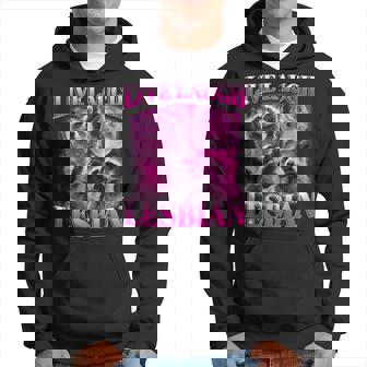 Pink Raccoon Live Laugh Lesbian Lgbtq Pride Month Hoodie - Thegiftio UK