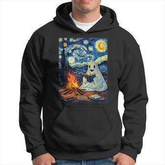 Ghost Book Reading Camping Halloween Van Gogh Starry Night Hoodie - Thegiftio UK
