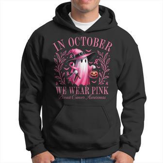 Halloween Pink Ghost In October We Wear Pink Breast Cancer Hoodie - Thegiftio UK