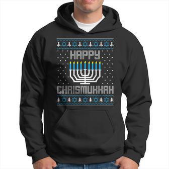 Happy Chrismukkah Menorah Ugly Sweater Christmas Hanukkah Hoodie - Thegiftio UK