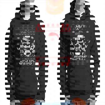Heavy Christmas Devil Horns Skull Santa Hat Ugly Sweater Hoodie - Thegiftio UK