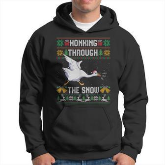 Honking Through The Snow Goose Ugly Christmas Sweater Hoodie - Thegiftio UK