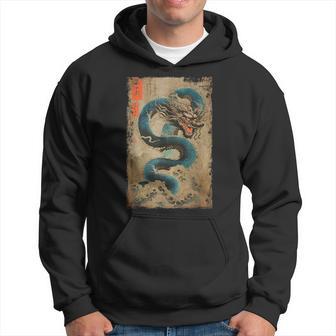 Japanese Dragon And The Great Wave Off Kanagawa Woodblock Hoodie - Thegiftio UK