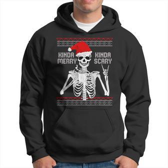 Kinda Merry Kinda Scary Ugly Christmas Sweater Skeleton Hoodie - Thegiftio UK