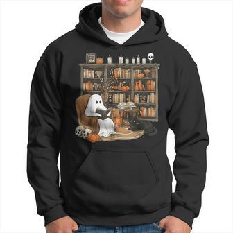 In Library Ghost Reading Books Halloween Librarian Ghost Hoodie - Thegiftio UK
