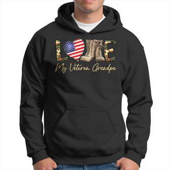 Love My Veteran Grandpa Usa Flag Camouflage Army Boots Proud Hoodie - Thegiftio UK