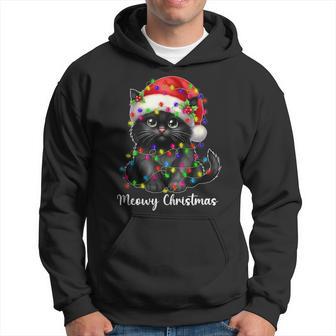 Meowy Christmas Lights Family Black Cat Xmas Matching Hoodie - Monsterry
