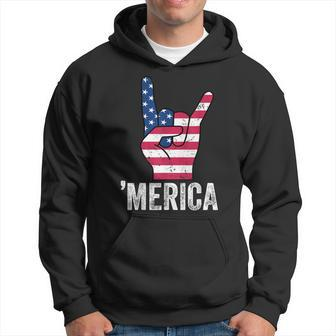 Merica Rock Sign America Flag Boys 4Th Of July For Men Hoodie - Monsterry
