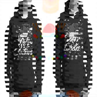 Merry Christmas Red Santa Hat Reindeer Xmas Matching Family Hoodie - Thegiftio