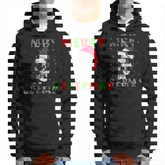 Merry Creepmas Gothic Christmas Skeleton Skull In Santa Hat Hoodie - Monsterry