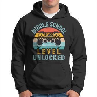 Middle School Level Unlocked Video Game Back To School Boy Hoodie - Thegiftio UK