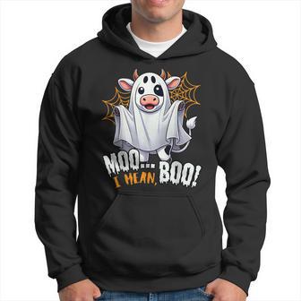 Moo I Mean Boo Cow Ghost Halloween 2024 Costume Hoodie - Thegiftio UK