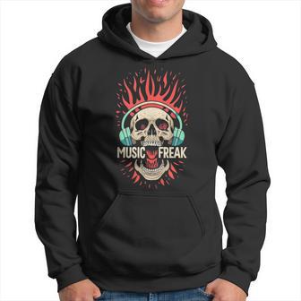 Music Freak Skull Headphones Cool Music Lover Graphic Hoodie - Monsterry