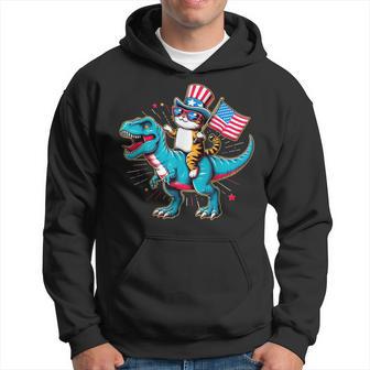 Patriotic Cat T Rex Dinosaur 4Th Of July Amerisaurus Hoodie - Thegiftio UK