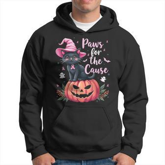 Paws For The Cause Pink Ribbon Witch Hat Pumpkin Hoodie - Thegiftio UK