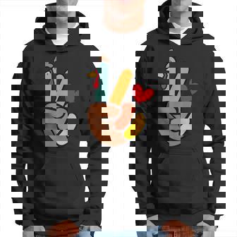 Peace Sign Turkey Hand Heart Thanksgiving Pocket Hoodie - Monsterry