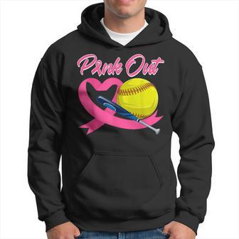 Pink Out Pink Ribbon Heart With Softball Ball Breast Cancer Hoodie - Thegiftio UK