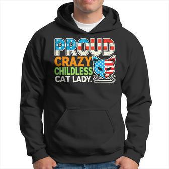 Proud Crazy Childless Cats Lady Cats Lover Usa Flag Hoodie - Thegiftio UK