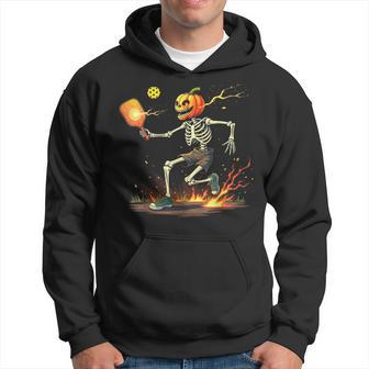 Pumpkin Head Skeleton Pickleball Halloween Spooky Sports Hoodie - Thegiftio UK