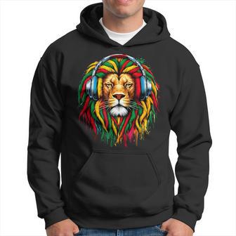Rastafarian Reggae Rasta Lion Of Judah Wearing Headphone Hoodie - Thegiftio UK
