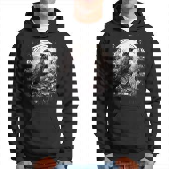 Raven Full Moon Gothic Witchy Crow Roses Mystical Hoodie - Seseable