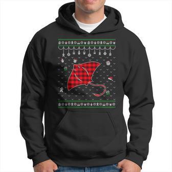 Red Plaid Stingray Lover Ugly Christmas Sweater Hoodie - Thegiftio UK