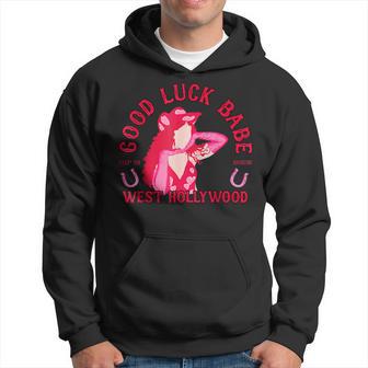 Retro Good Luck Babe Western Cowgirl Pink Pony Club Disco Hoodie - Thegiftio UK