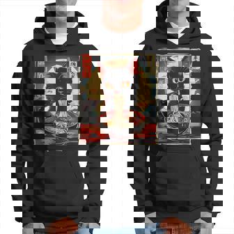 Retro Japanese Kawaii Cute Cat Eating Ramen Poster Hoodie - Thegiftio