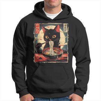Retro Japanese Kawaii Cute Cat Eating Ramen Poster Hoodie - Thegiftio UK