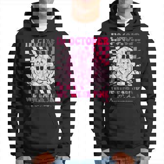 Retro In October We Wear Pink Breast Cancer Awareness Ribbon Hoodie | Mazezy