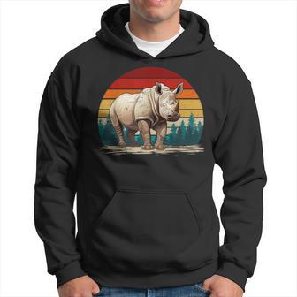 Rhino Lover Retro Style Distressed Vintage Rhino Hoodie - Thegiftio UK