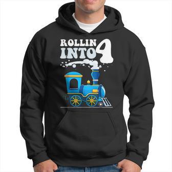 Rollin' Into 4 Train 4Th Birthday Party Four Years Old Boys Hoodie - Thegiftio UK