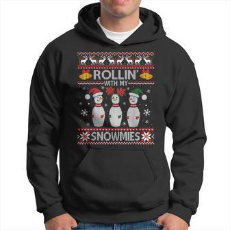 Rollin With My Snowmies Snow Bowling Christmas Ugly Sweater Hoodie - Thegiftio UK