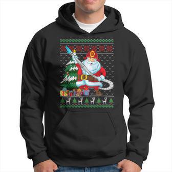 Santa Claus In Fireman Costume Ugly Christmas Sweater Men Hoodie - Thegiftio UK