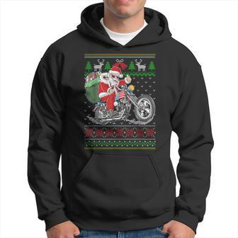 Santa Claus With Motorcycle Ugly Christmas Sweater Hoodie - Thegiftio UK